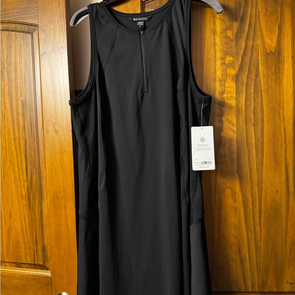Athleta Black Sleeveless Mini Dress with Front Zip
